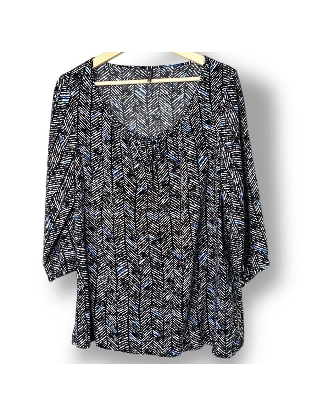 SOYA CONCEPT 100% Viscose Geometric Black/Cobalt Print Boho Blouse 3/4 Sleeve